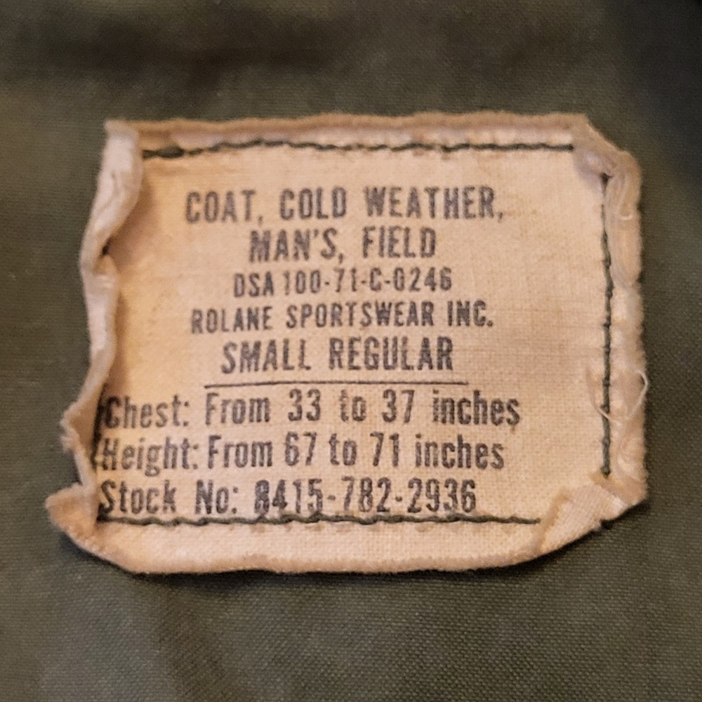1970 Field Cold Weather Military Coat With Hood Men's Size Small Regular - Picture 4 of 9